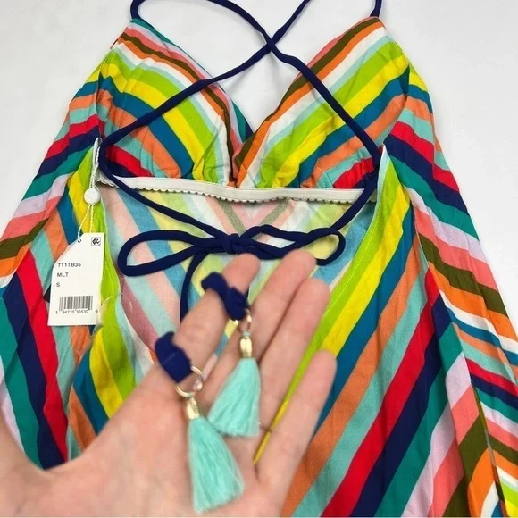 NWT Trina Turk Multicolor Aveiro Striped Scarf Coverup Dress
